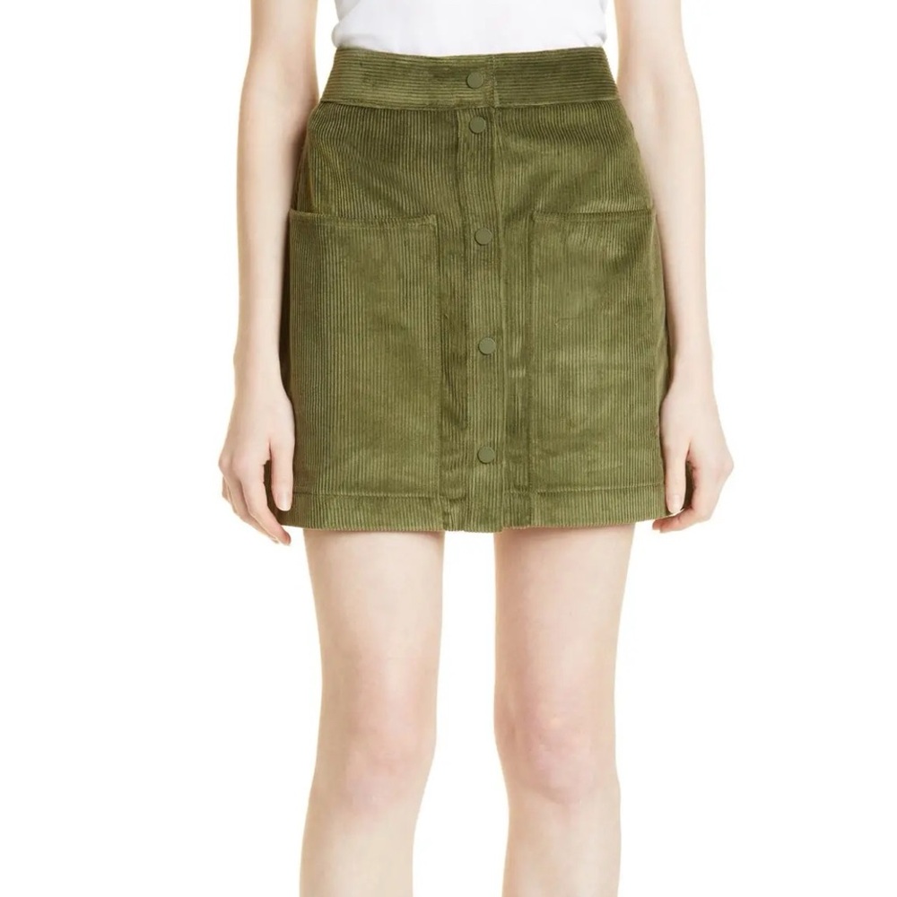 TED BAKER DARK GREEN OMARAH COTTON CORDUROY BUTTON UP MINI SKIRT